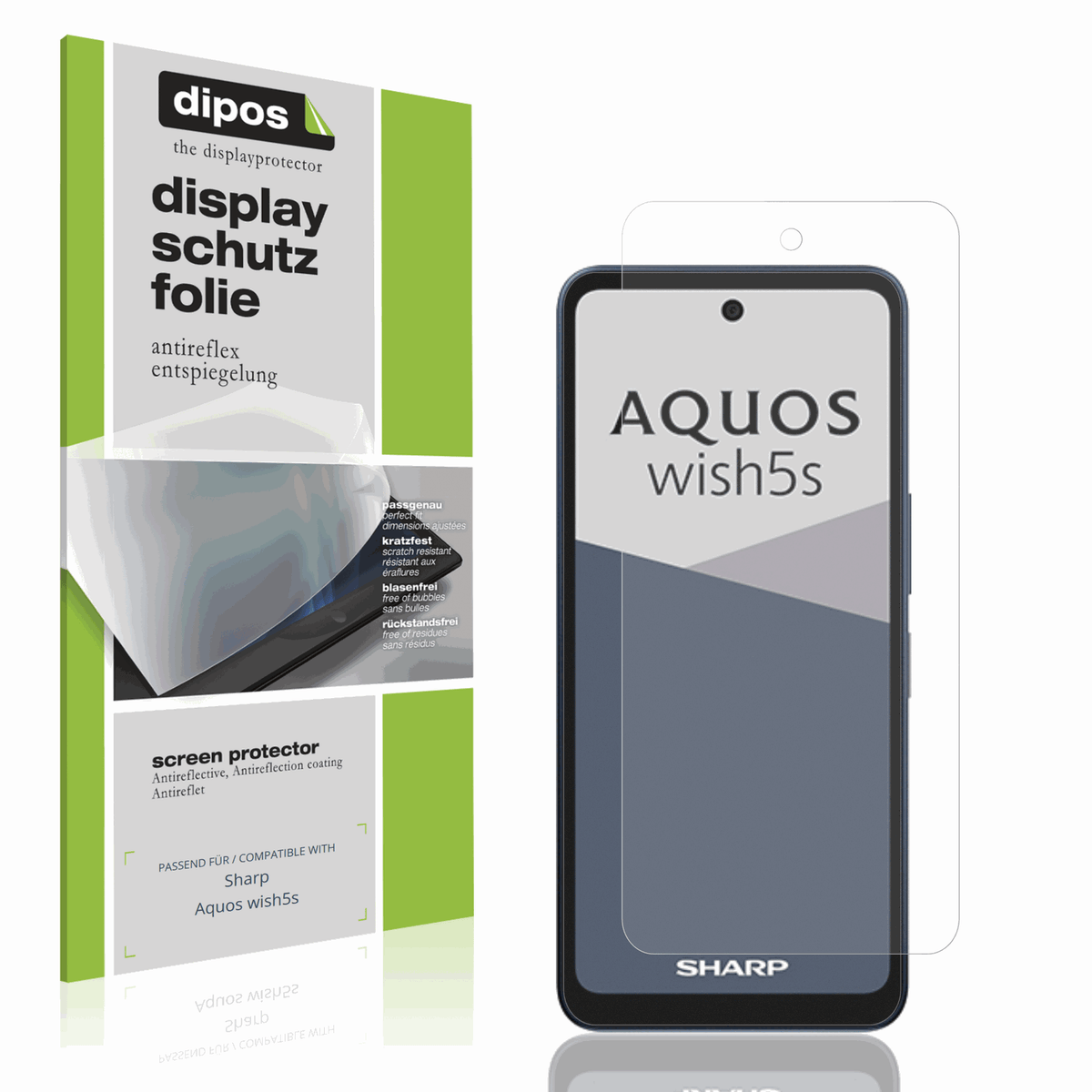Matte Displayschutzfolie von dipos passend für Sharp Aquos wish5s, präziser Zuschnitt und blasenfrei montiert
