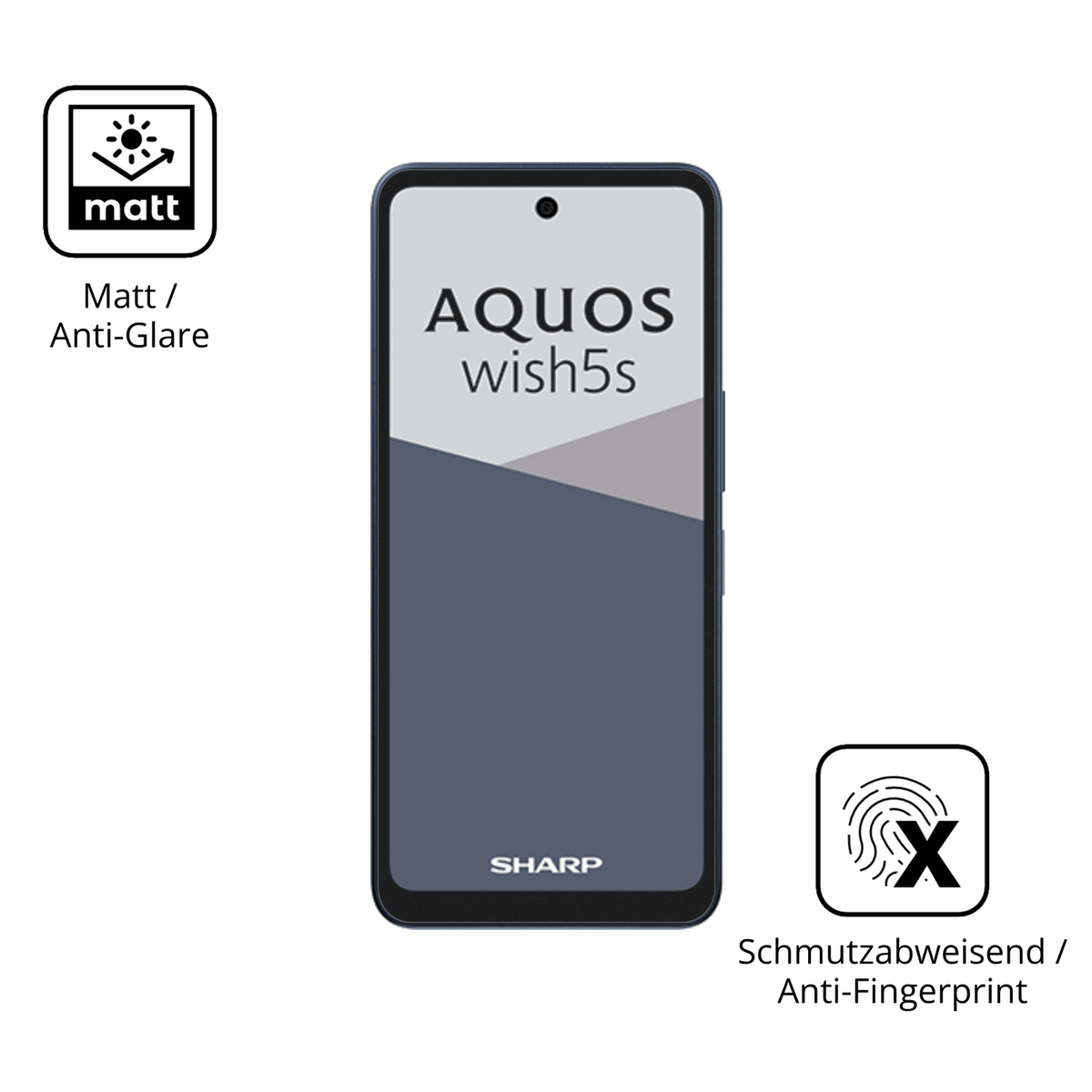 Dünne und entspiegelnde Folie passend zugeschnitten für Sharp Aquos wish5s