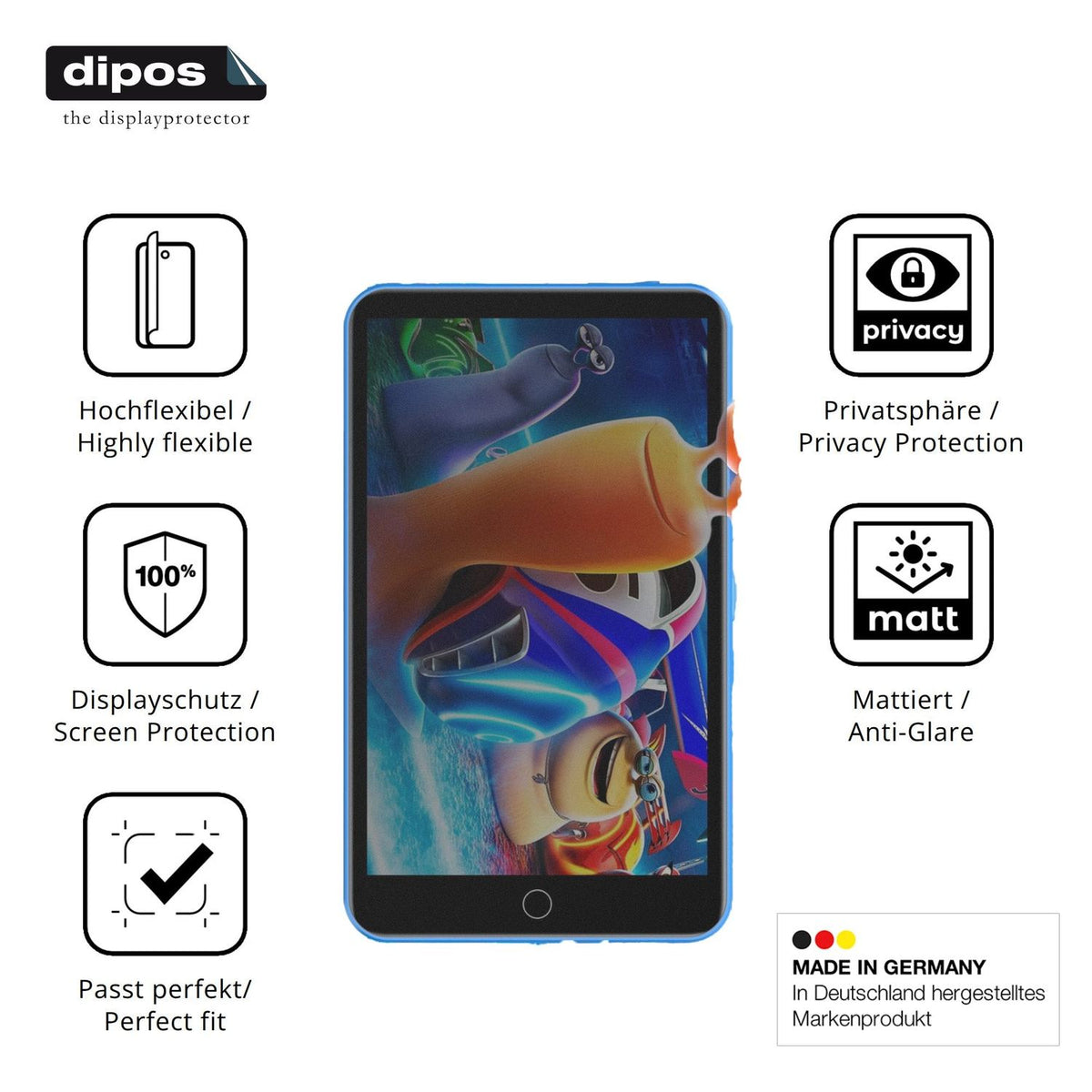 Flexible TPU-Folie passend zugeschnitten für Diofox M8 MP3-Player, mit Privatsphäre-Schutz durch Sichtschutz-Folie