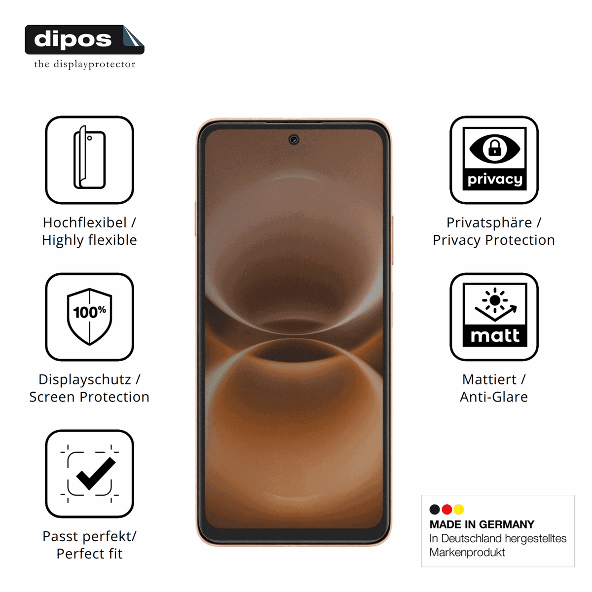 Flexible TPU-Folie passend zugeschnitten für Huawei Enjoy 90m Plus, mit Privatsphäre-Schutz durch Sichtschutz-Folie