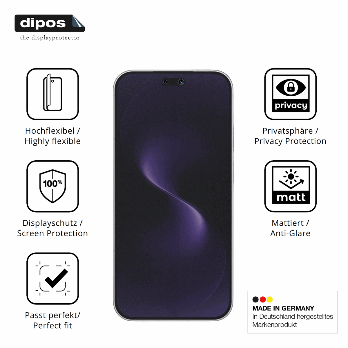 Flexible TPU-Folie passend zugeschnitten f�r Huawei Nova 15 Pro, mit Privatsph�re-Schutz durch Sichtschutz-Folie