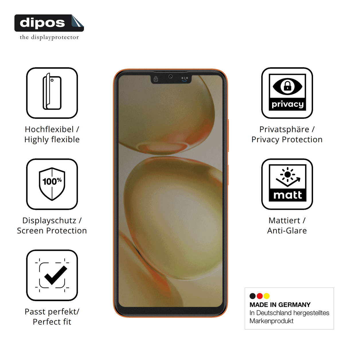Flexible TPU-Folie passend zugeschnitten für Itel A100 Pro, mit Privatsphäre-Schutz durch Sichtschutz-Folie