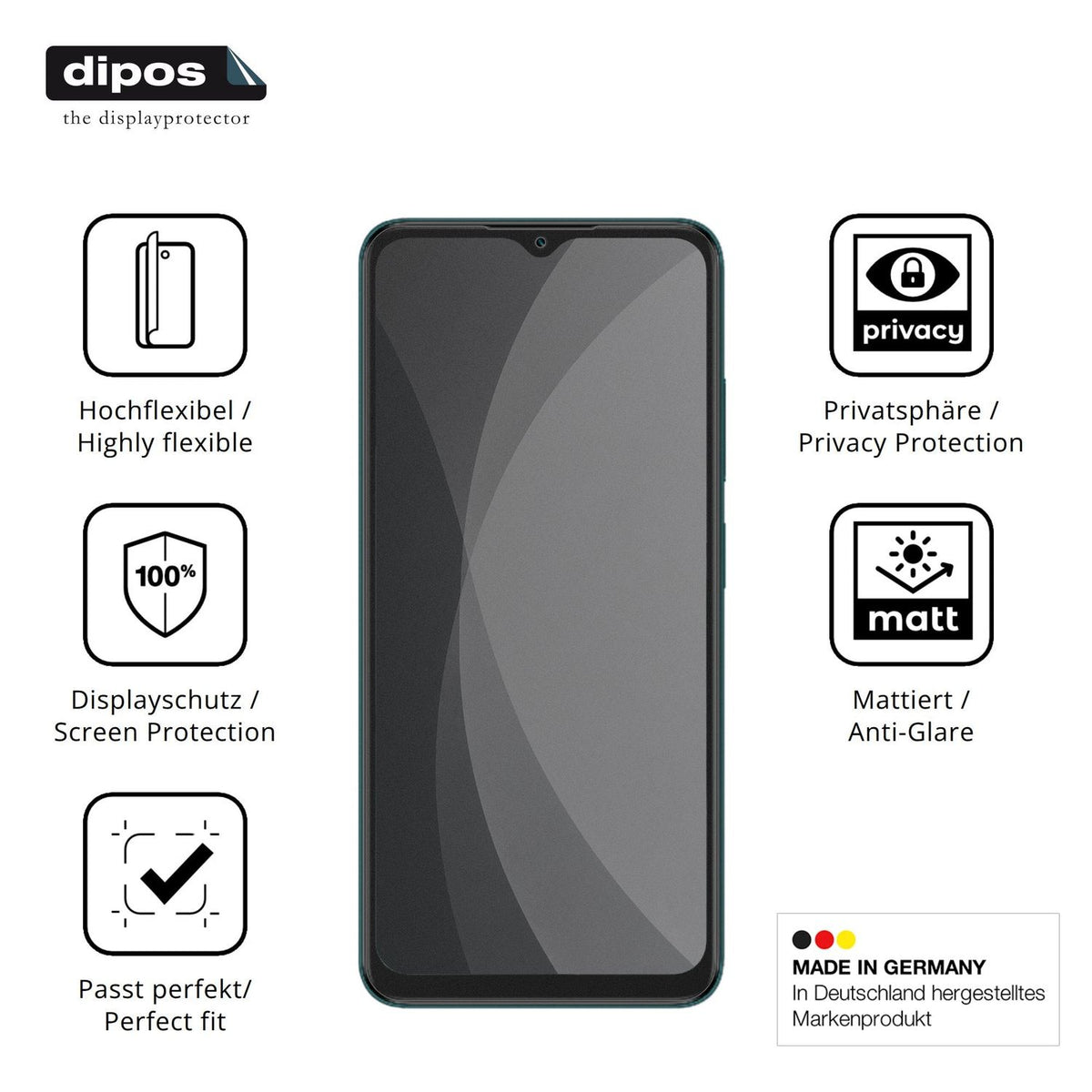 Flexible TPU-Folie passend zugeschnitten für Itel A100Cs, mit Privatsphäre-Schutz durch Sichtschutz-Folie