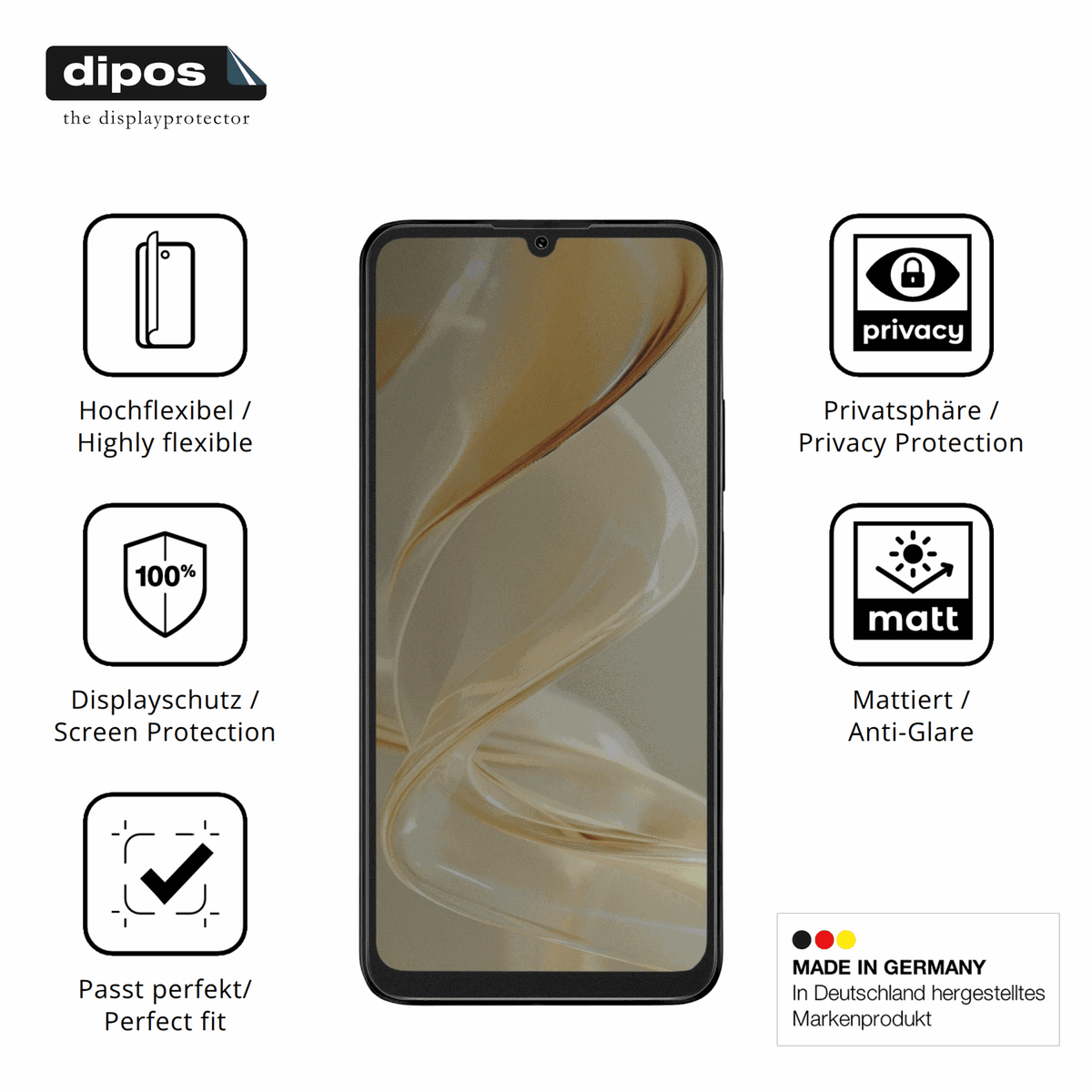 Flexible TPU-Folie passend zugeschnitten für Lava Bold N2, mit Privatsphäre-Schutz durch Sichtschutz-Folie