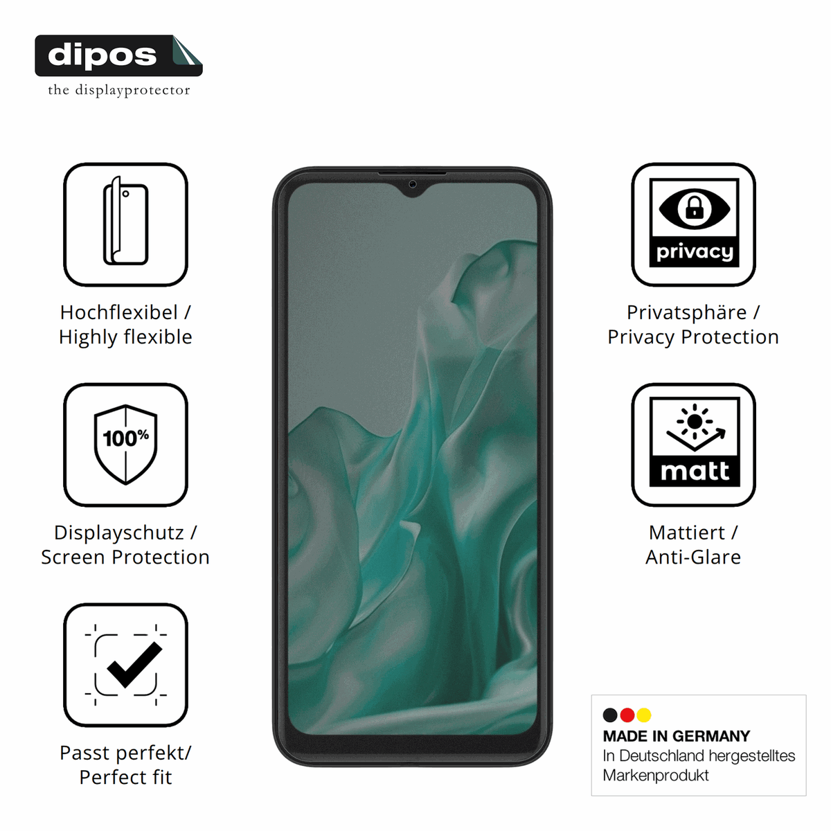 Flexible TPU-Folie passend zugeschnitten für Logicom Sense, mit Privatsphäre-Schutz durch Sichtschutz-Folie
