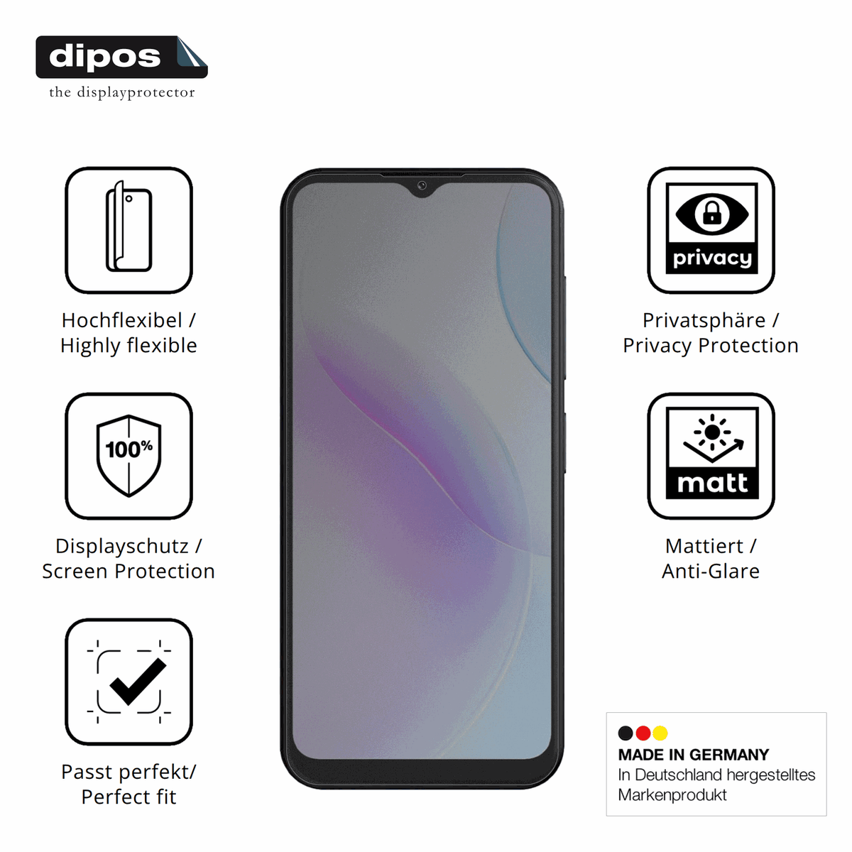 Flexible TPU-Folie passend zugeschnitten für uleway T6501, mit Privatsphäre-Schutz durch Sichtschutz-Folie