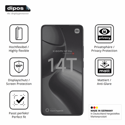 Flexible TPU-Folie passend zugeschnitten für Xiaomi 14T Pro, mit Privatsphäre-Schutz durch Sichtschutz-Folie