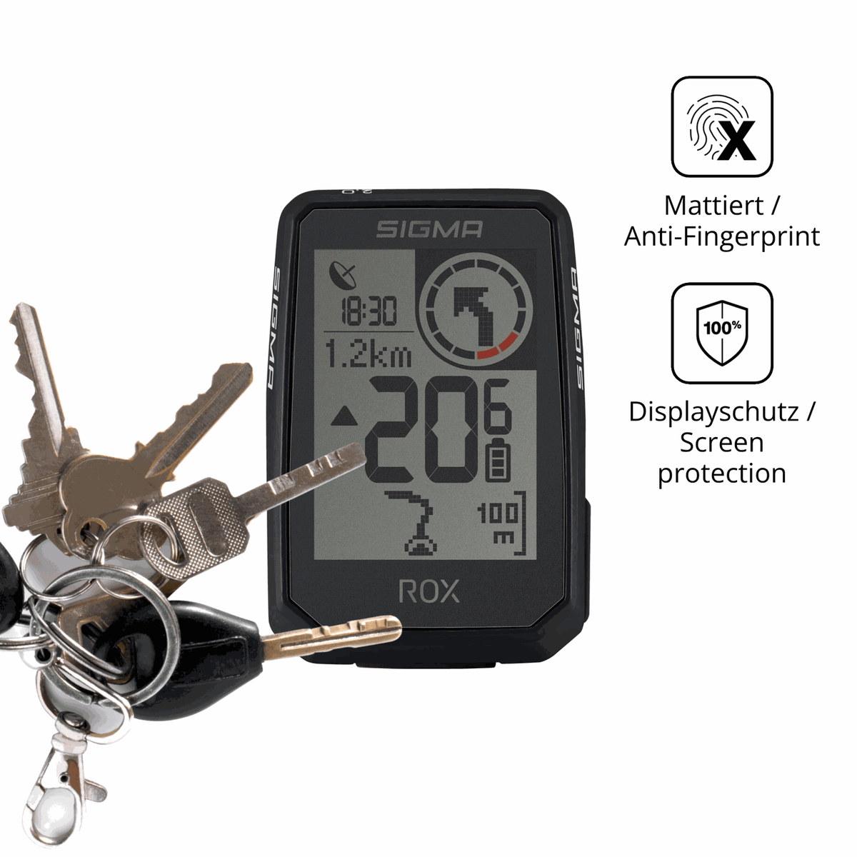 dipos Displayschutz für SIGMA ROX 2.0, mattierte Oberfläche, Blickschutzfilter und perfekter Passform