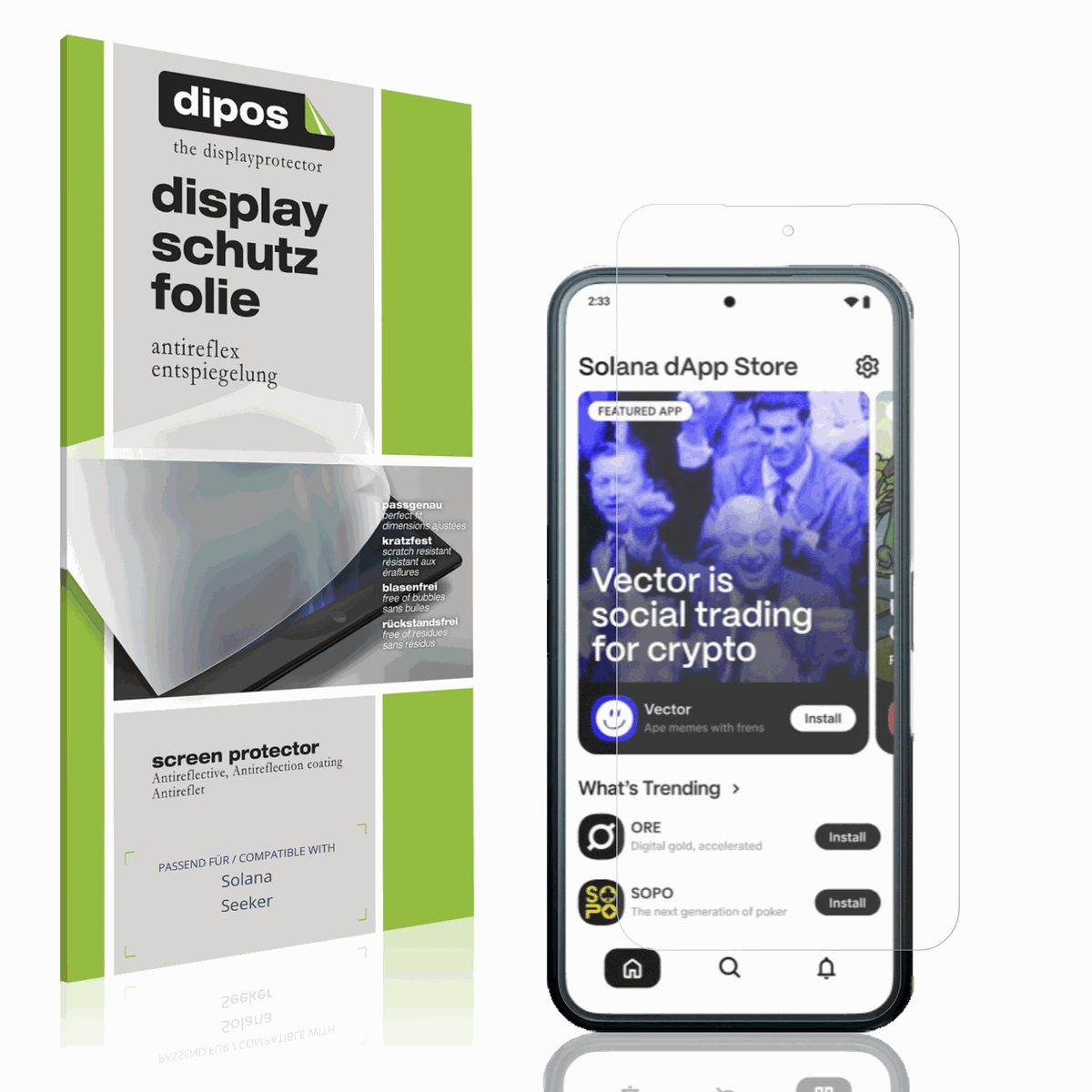 Matte Displayschutzfolie von dipos passend für Solana Seeker, präziser Zuschnitt und blasenfrei montiert