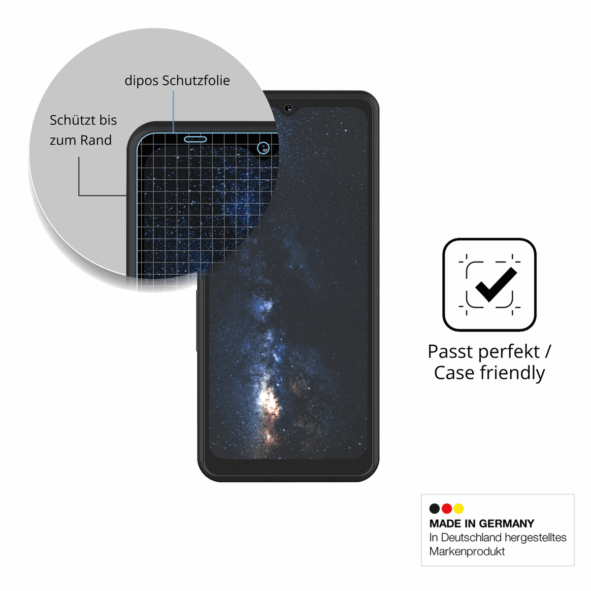 Schutzglasfolie mit optimaler Passform, zur Verwendung mit Hüllen geeignet