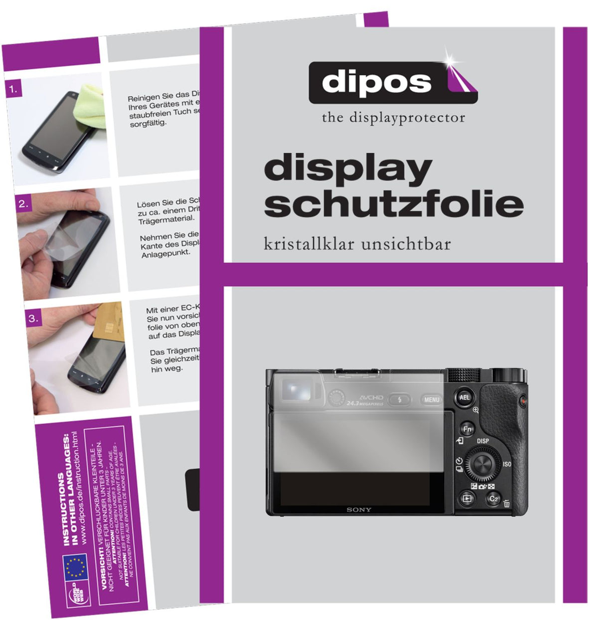 Klare Displayschutzfolie von dipos passend für Sony Alpha 6000, präziser Zuschnitt und blasenfrei montiert