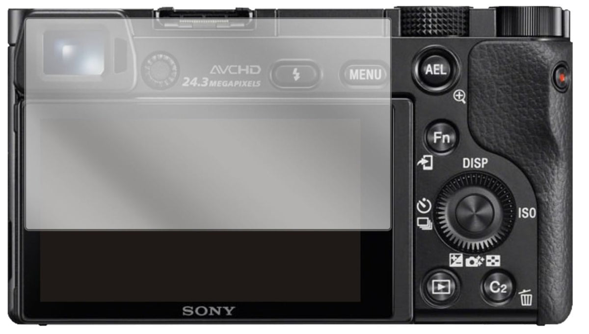 SonyAlpha 6000 mit aufgebrachter dipos Displayschutzfolie, glasklare Darstellung ohne Einschränkungen