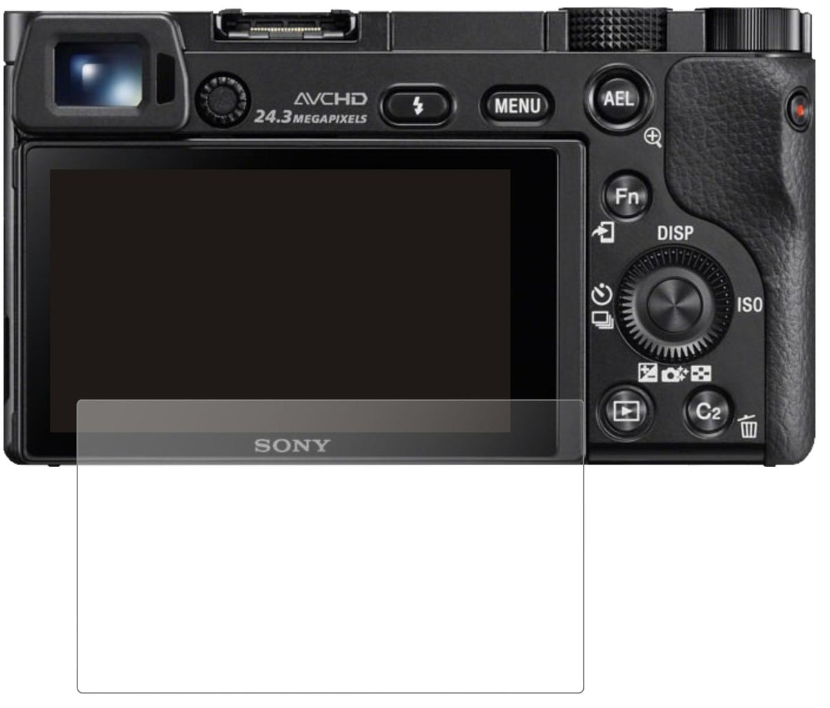SonyAlpha 6400 mit aufgebrachter dipos Panzerfolie, die lästige Fingerabdrücke minimiert