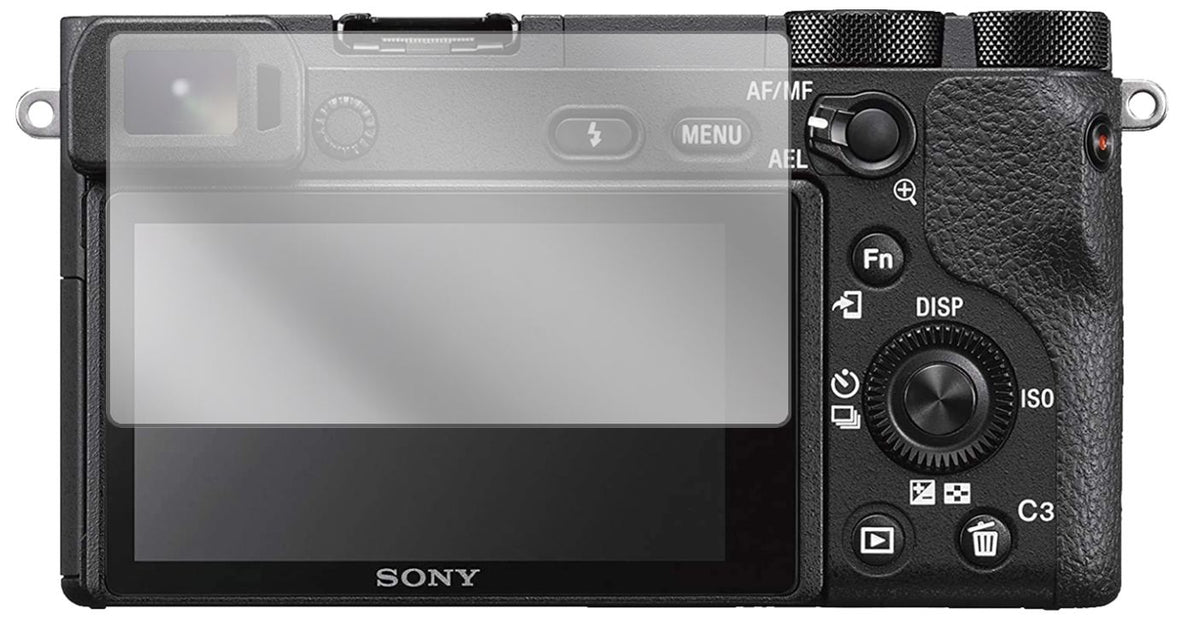 SonyAlpha 6600 mit aufgebrachter dipos Displayschutzfolie, glasklare Darstellung ohne Einschränkungen