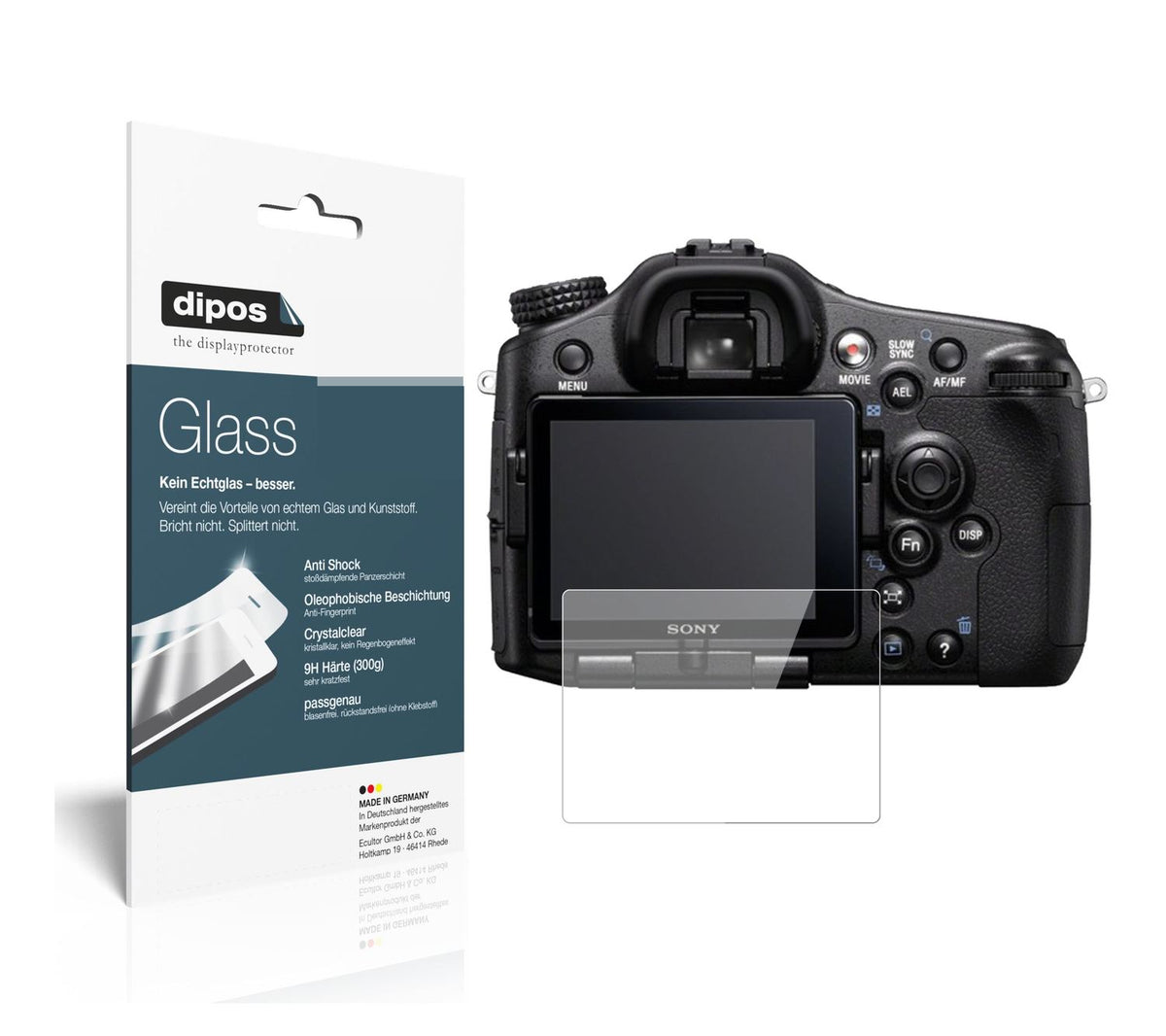 Klare Displayschutzfolie von dipos passend für Sony Alpha 77 V, 9H kratzfest und blasenfrei montiert