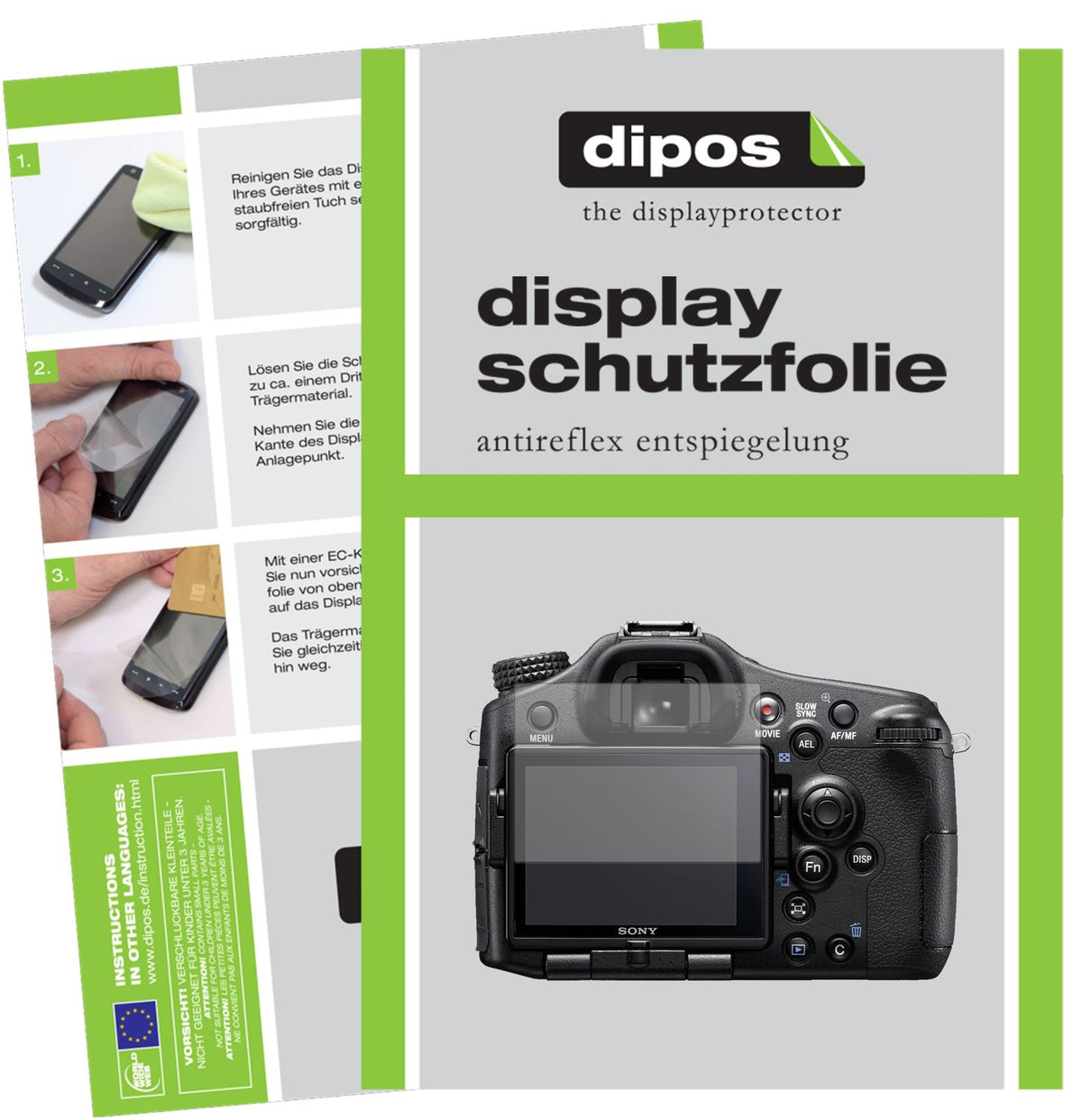 Matte Displayschutzfolie von dipos passend für Sony Alpha 77 II, präziser Zuschnitt und blasenfrei montiert