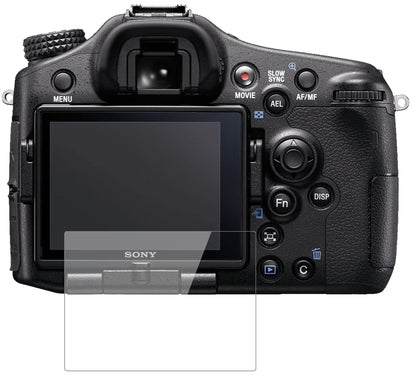 SonyAlpha 77 II mit aufgebrachter dipos Flex Schutzfolie, glasklare Darstellung ohne Einschränkungen