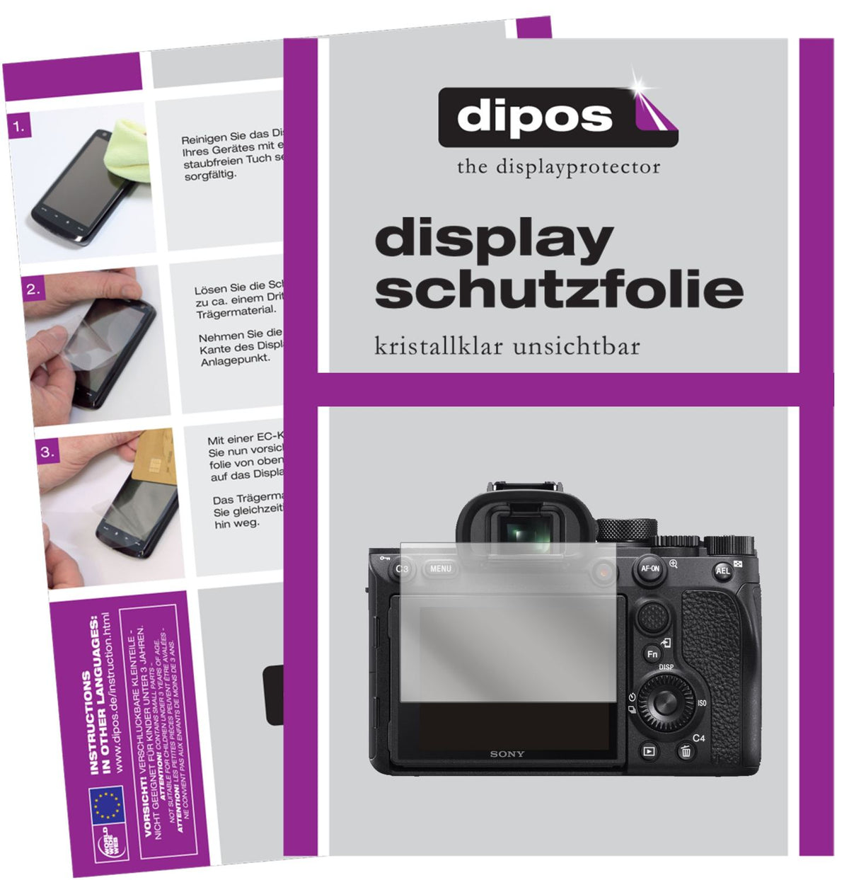 Klare Displayschutzfolie von dipos passend für Sony Alpha 7 IV, präziser Zuschnitt und blasenfrei montiert