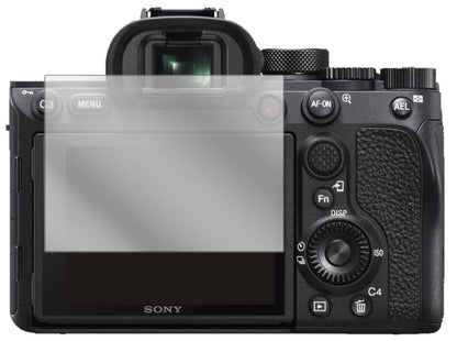 SonyAlpha 7 IV mit aufgebrachter dipos Displayschutzfolie, glasklare Darstellung ohne Einschränkungen