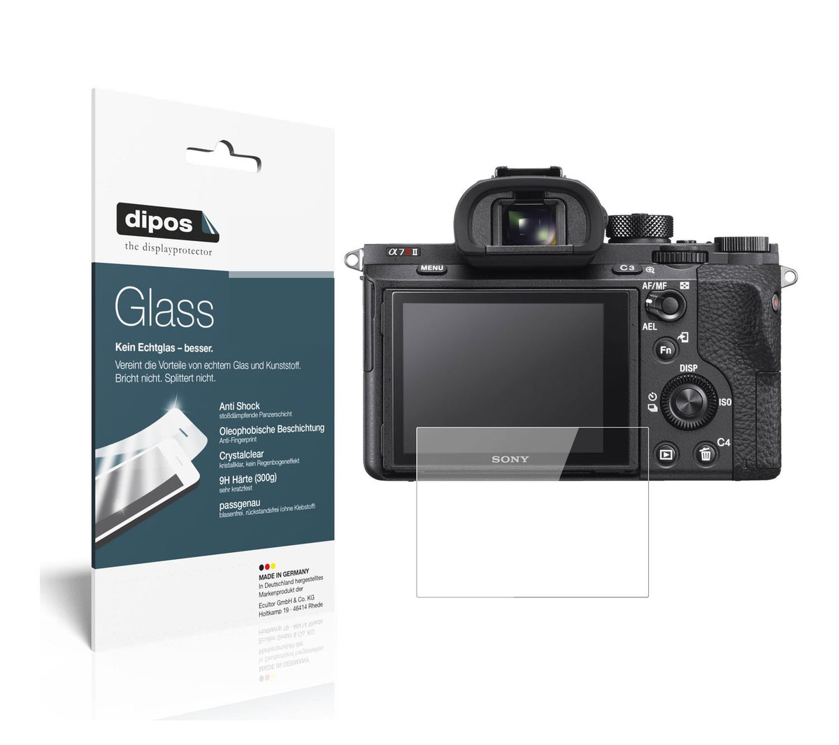 Klare Displayschutzfolie von dipos passend für Sony Alpha 7R II, 9H kratzfest und blasenfrei montiert