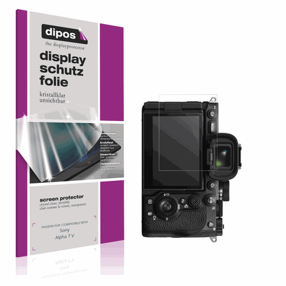 Klare Displayschutzfolie von dipos passend für Sony Alpha 7 V, präziser Zuschnitt und blasenfrei montiert