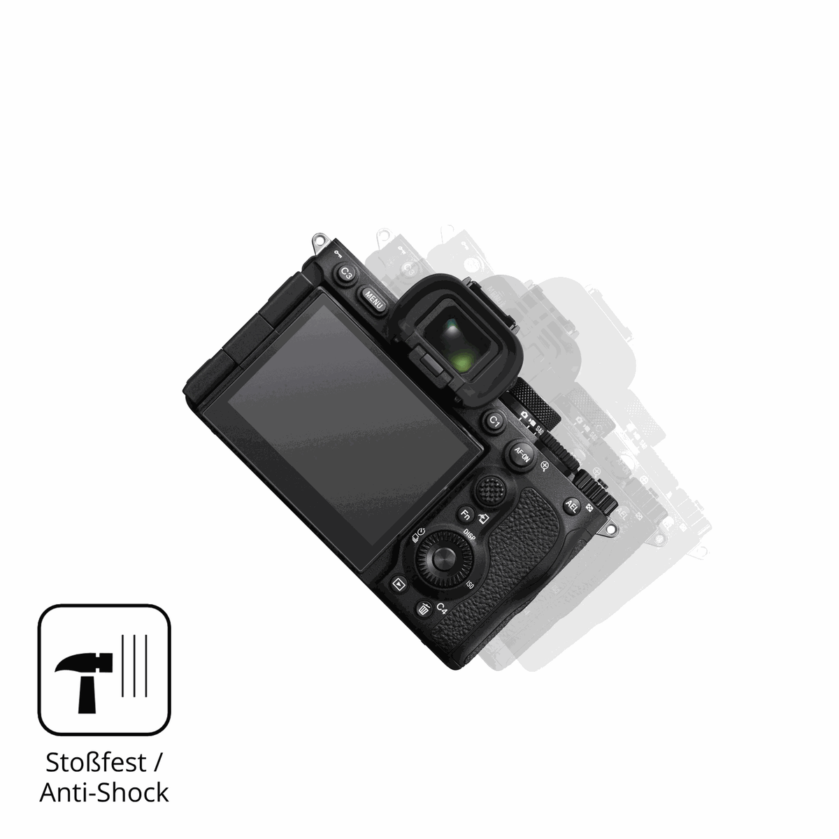 Schutz gegen Kratzer auf dem Sony Alpha 7 V Glas durch Schlüssel, Stöße gegen die Tischkante oder Stürze