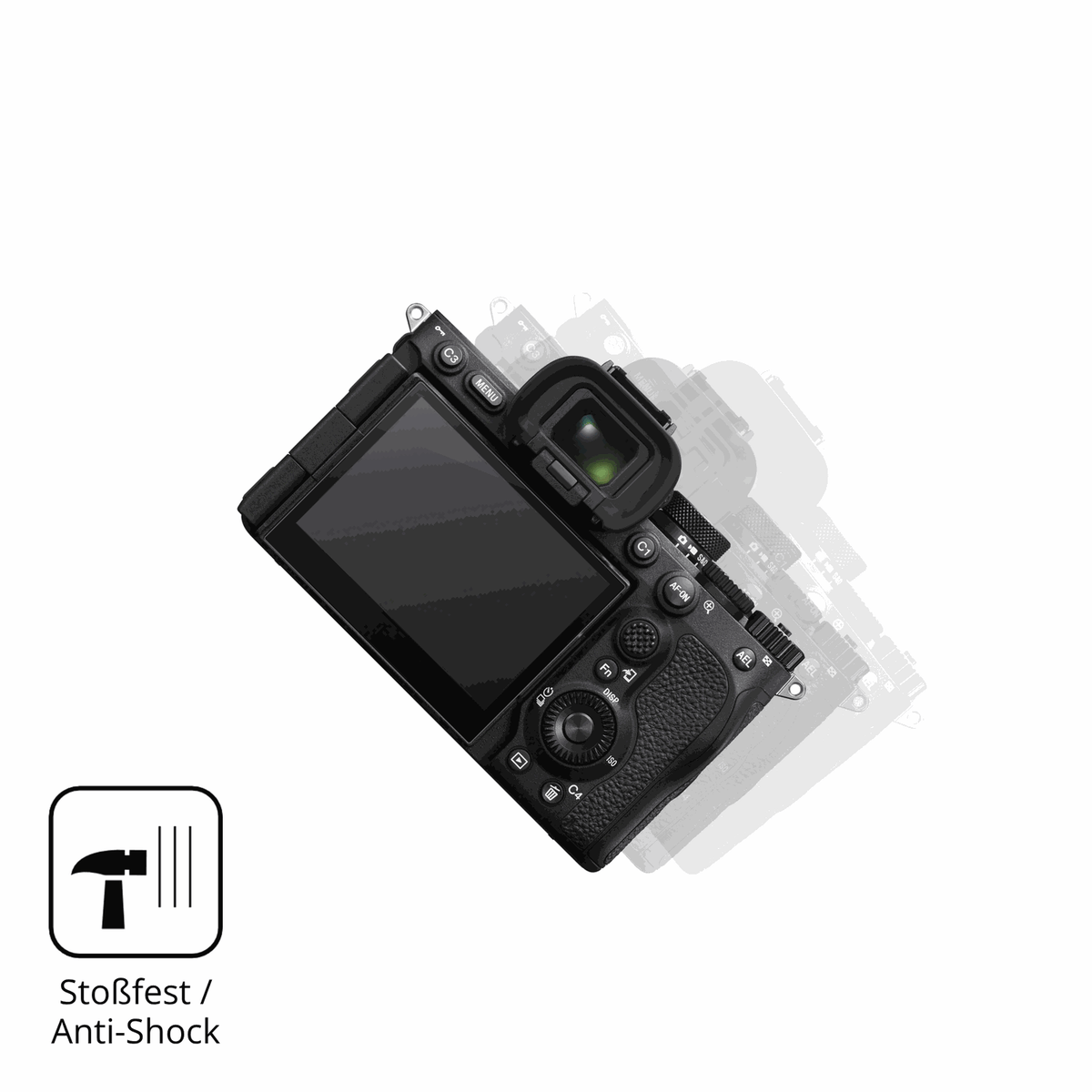 Schutz gegen Kratzer auf dem Sony Alpha 7 V Glas durch Schlüssel, Stöße gegen die Tischkante oder Stürze