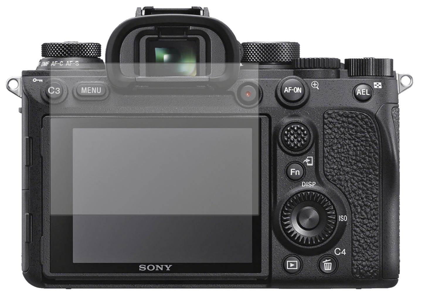 SonyAlpha 7S III mit aufgebrachter dipos Displayschutzfolie, die lästige Fingerabdrücke minimiert