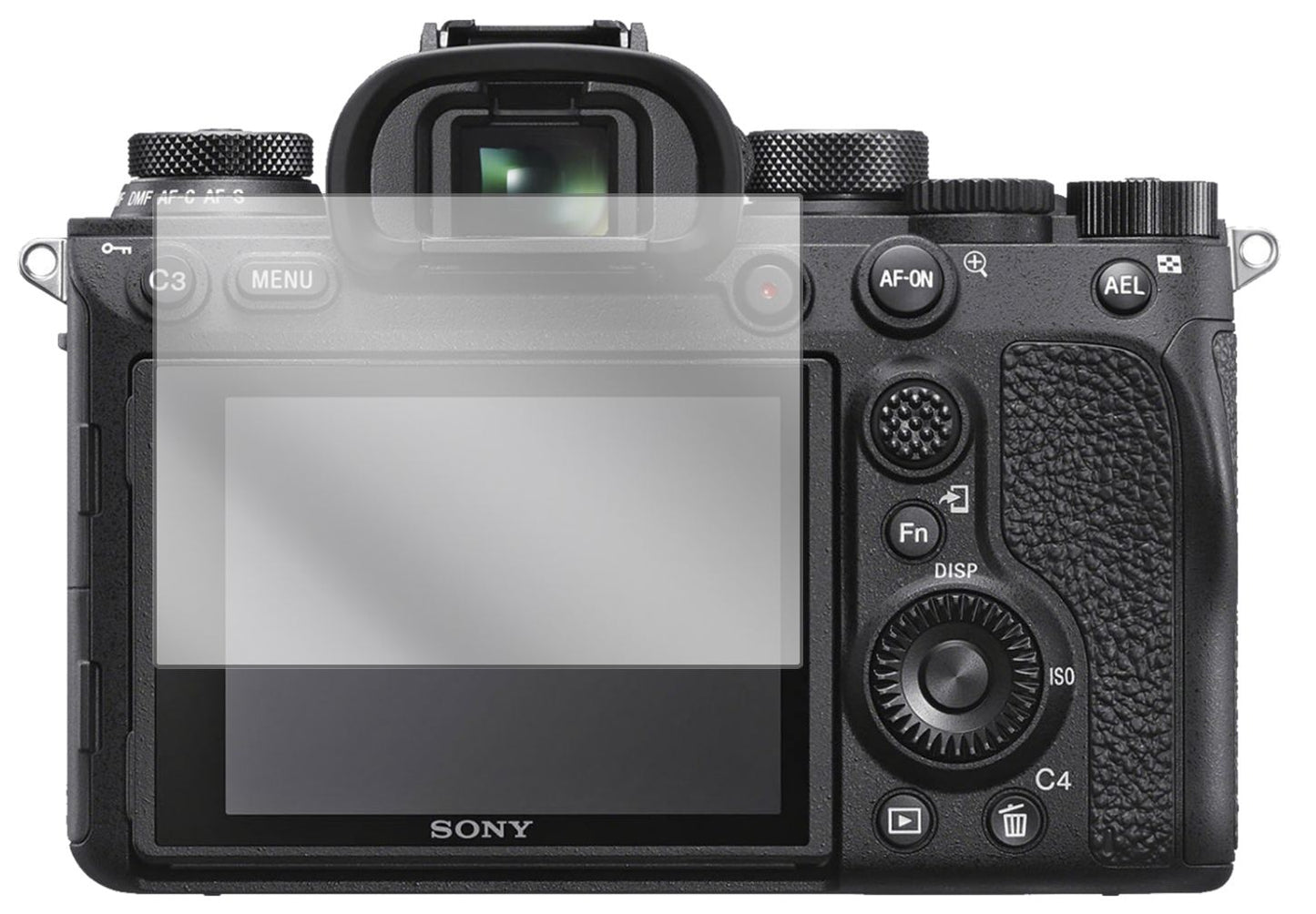 SonyAlpha 7S III mit aufgebrachter dipos Displayschutzfolie, glasklare Darstellung ohne Einschränkungen