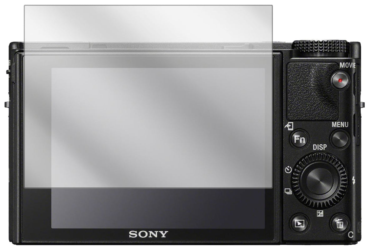 SonyCyber-Shot DSC-RX100 mit aufgebrachter dipos Displayschutzfolie, glasklare Darstellung ohne Einschränkungen