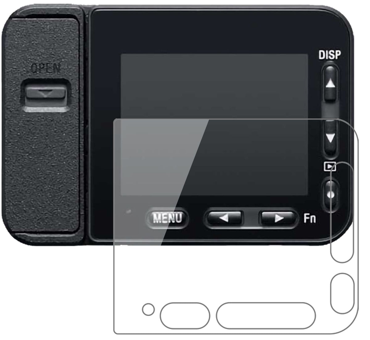 SonyDSC-RX0M2 mit aufgebrachter dipos Flex Schutzfolie, glasklare Darstellung ohne Einschränkungen