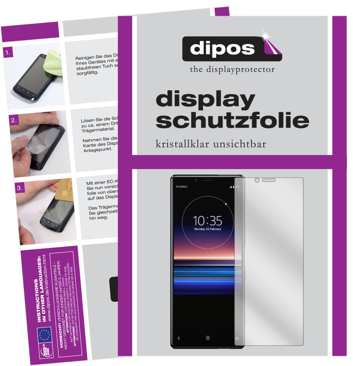Klare Displayschutzfolie von dipos passend für Sony Xperia 1, präziser Zuschnitt und blasenfrei montiert