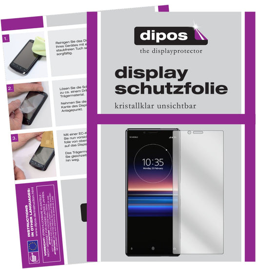 Klare Displayschutzfolie von dipos passend für Sony Xperia 1, präziser Zuschnitt und blasenfrei montiert