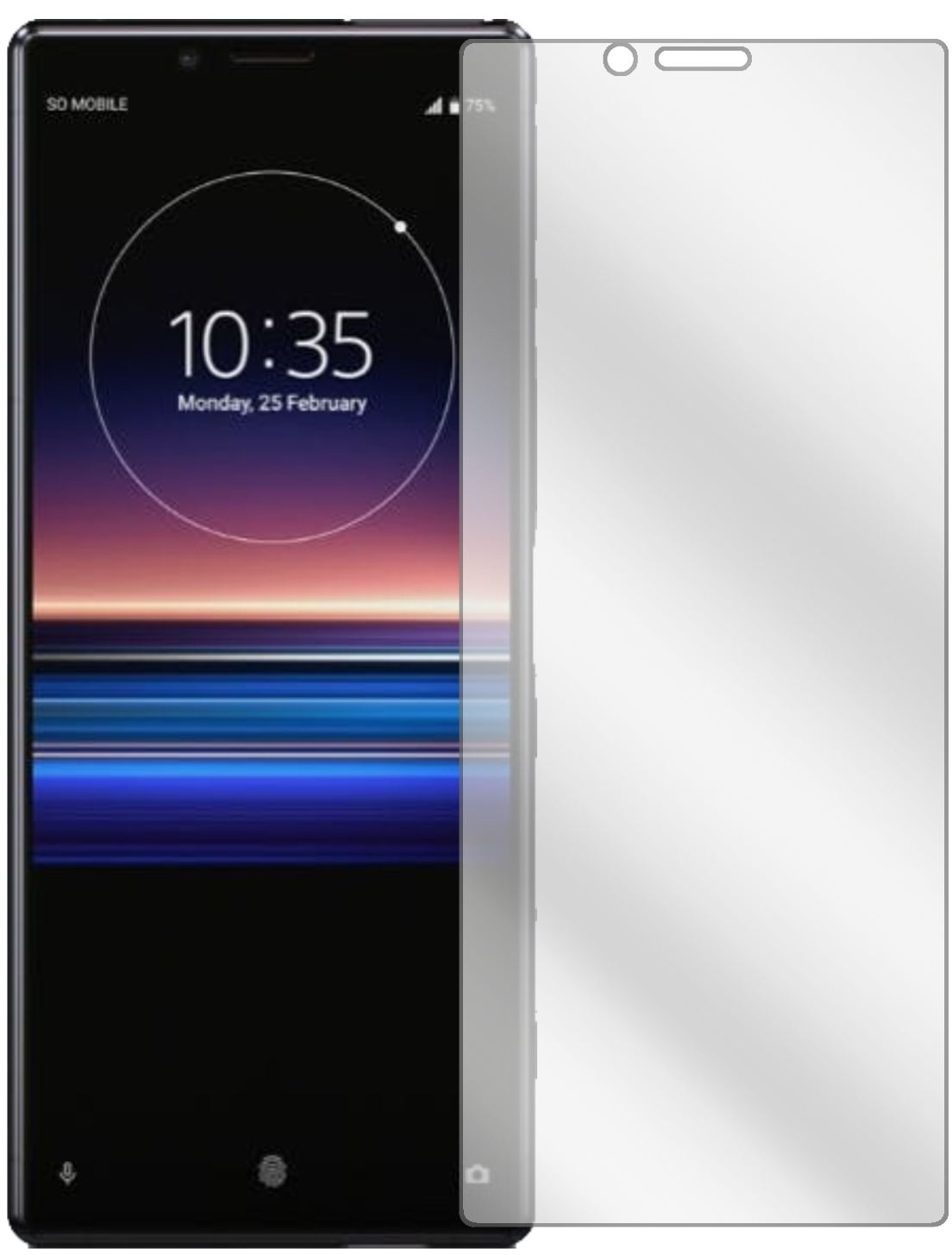 SonyXperia 1 mit aufgebrachter dipos Displayschutzfolie, glasklare Darstellung ohne Einschränkungen