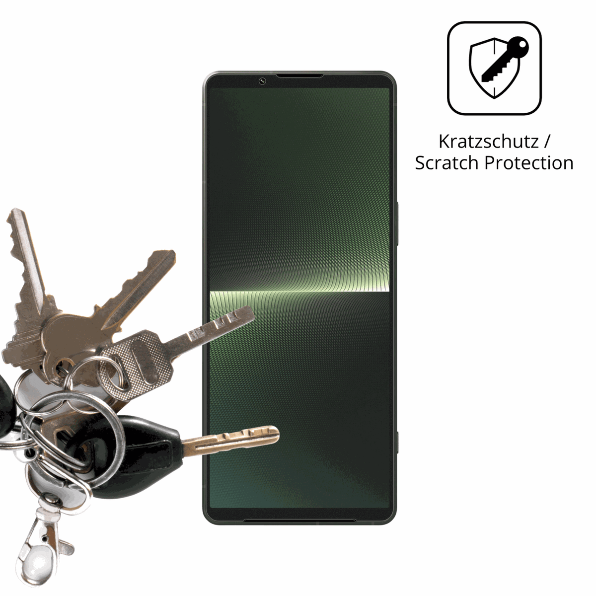 Schutz gegen Kratzer auf dem Sony Xperia 1 V Glas durch Schlüssel oder Ähnliches
