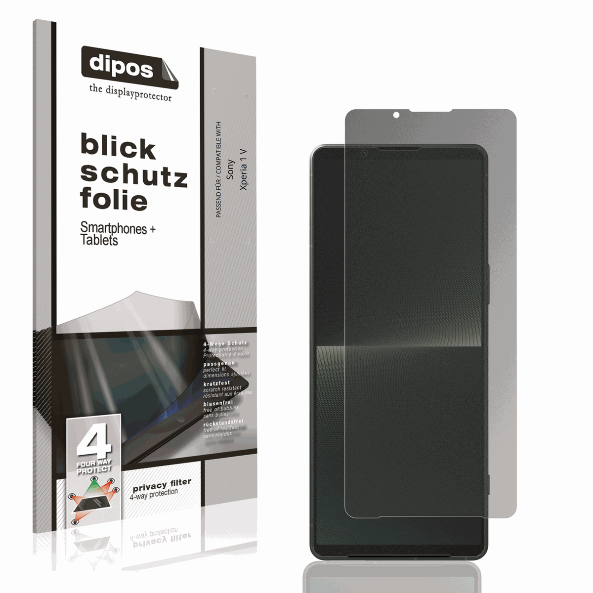 Blickschutzfolie von dipos passend für Sony Xperia 1 V, präziser Zuschnitt und blasenfrei montiert