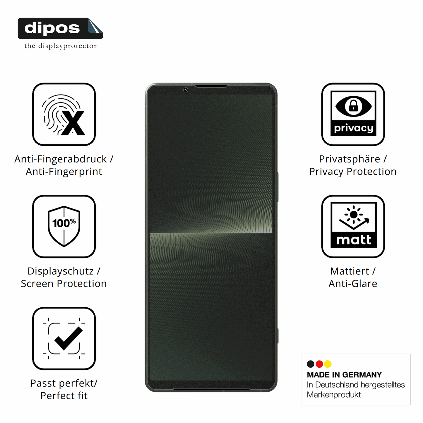 Privatsphäre-Schutz durch Sichtschutz-Folie passend zugeschnitten für Sony Xperia 1 V