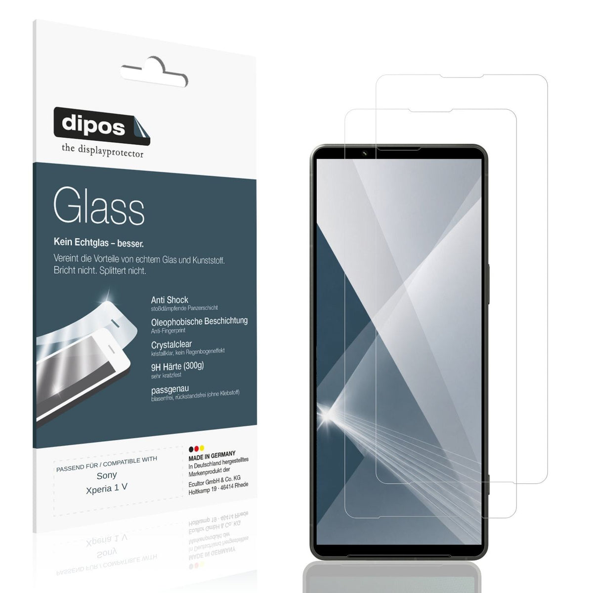 Klare Displayschutzfolie von dipos passend für Sony Xperia 1 V, 9H kratzfest und blasenfrei montiert