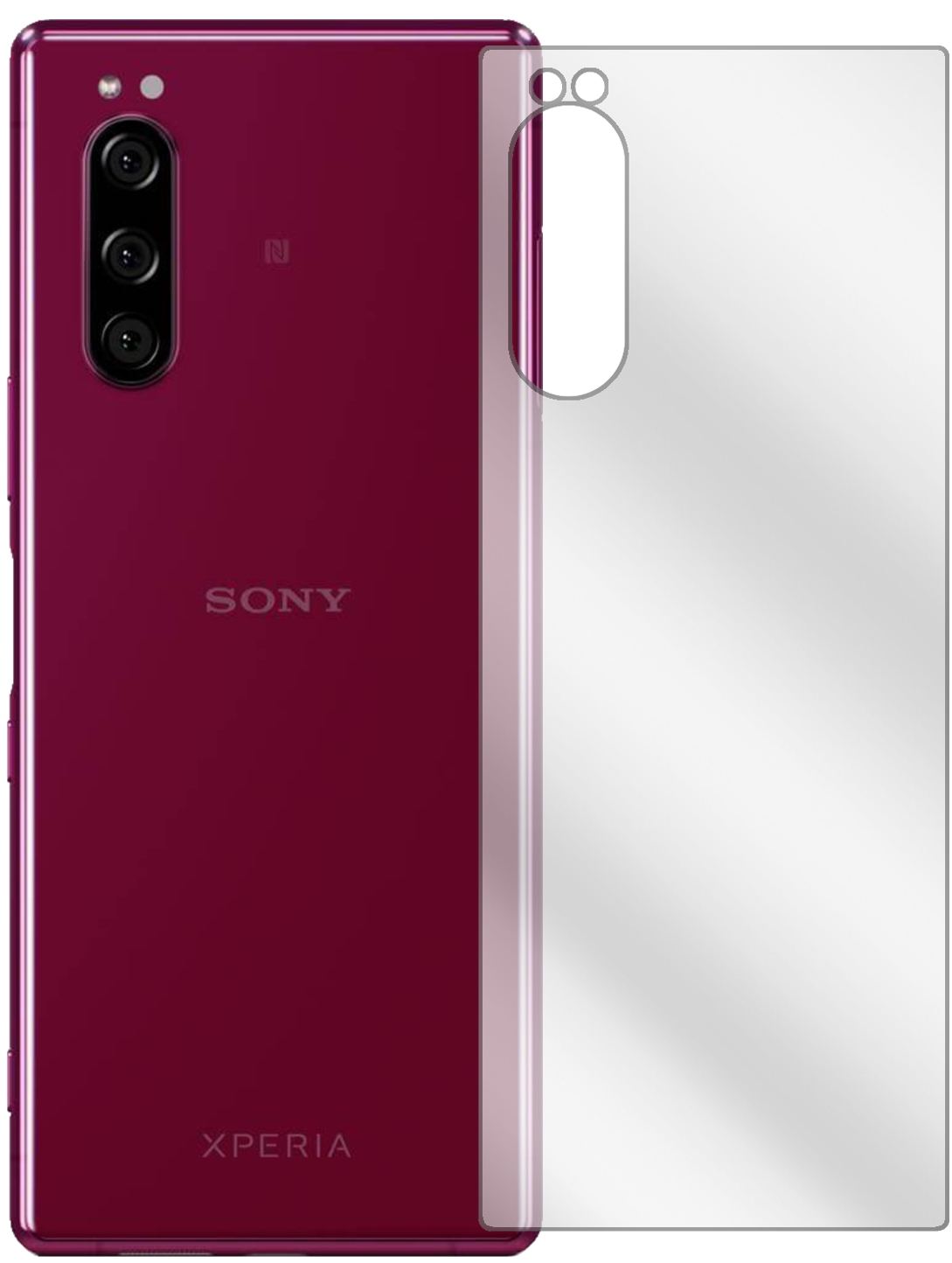 SonyXperia 5 Rückseite mit aufgebrachter dipos Displayschutzfolie, glasklare Darstellung ohne Einschränkungen