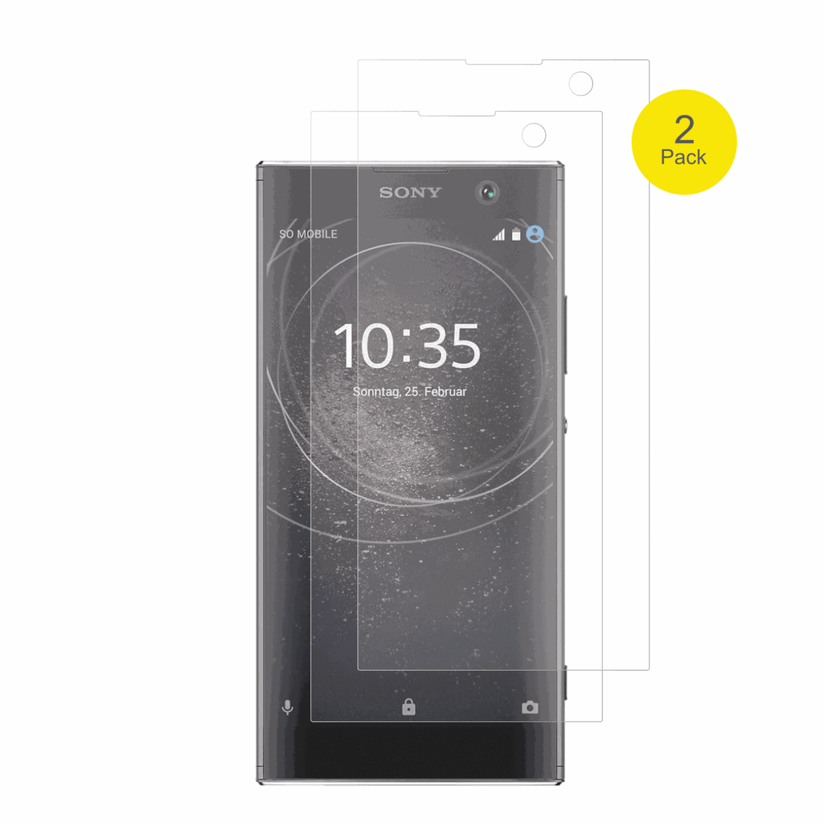 SonyXperia XA2 mit aufgebrachter dipos Flex Schutzfolie, glasklare Darstellung ohne Einschränkungen