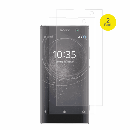 SonyXperia XA2 mit aufgebrachter dipos Flex Schutzfolie, glasklare Darstellung ohne Einschränkungen