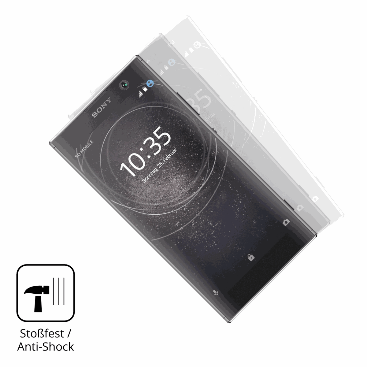 Schutz gegen Kratzer auf dem Sony Xperia XA2 Glas durch Schlüssel, Stöße gegen die Tischkante oder Stürze