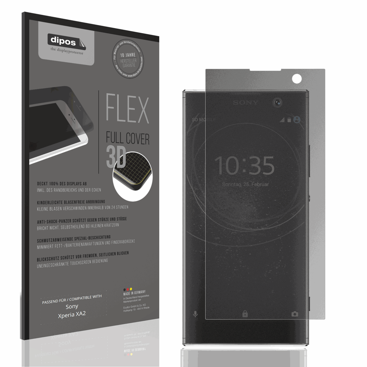 Blickschutzfolie von dipos passend für Sony Xperia XA2, 100% Displayabdeckung und blasenfreie Montage