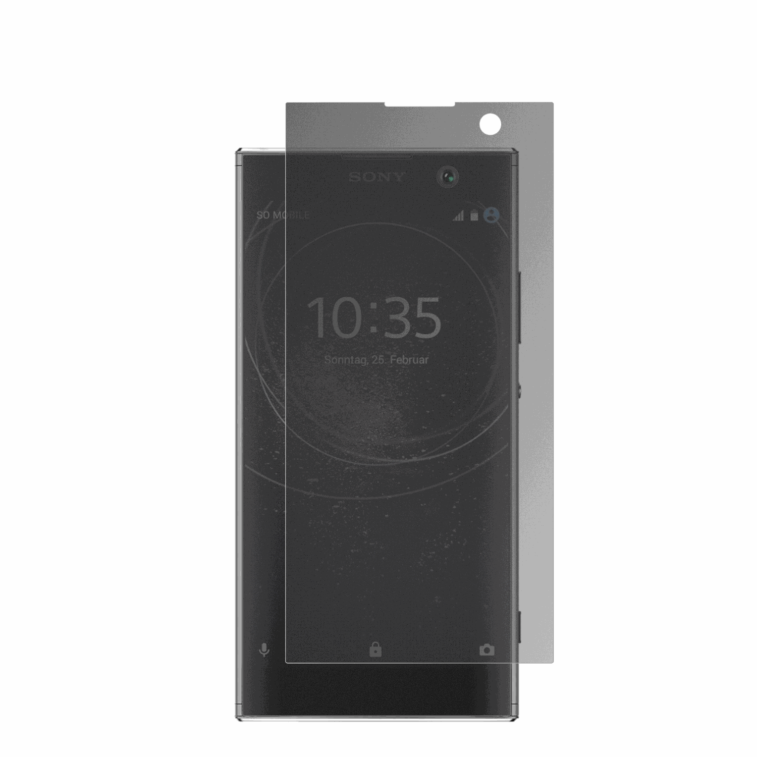 SonyXperia XA2 mit aufgebrachter dipos Flex Schutzfolie, die seitliche Einblicke blockiert