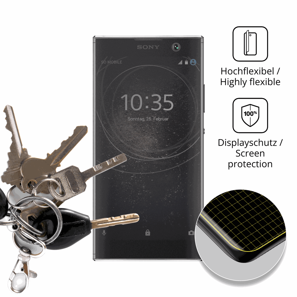 dipos Displayschutz für Sony Xperia XA2, mit Blickschutzfilter und perfekter Passform auch für die Rundungen