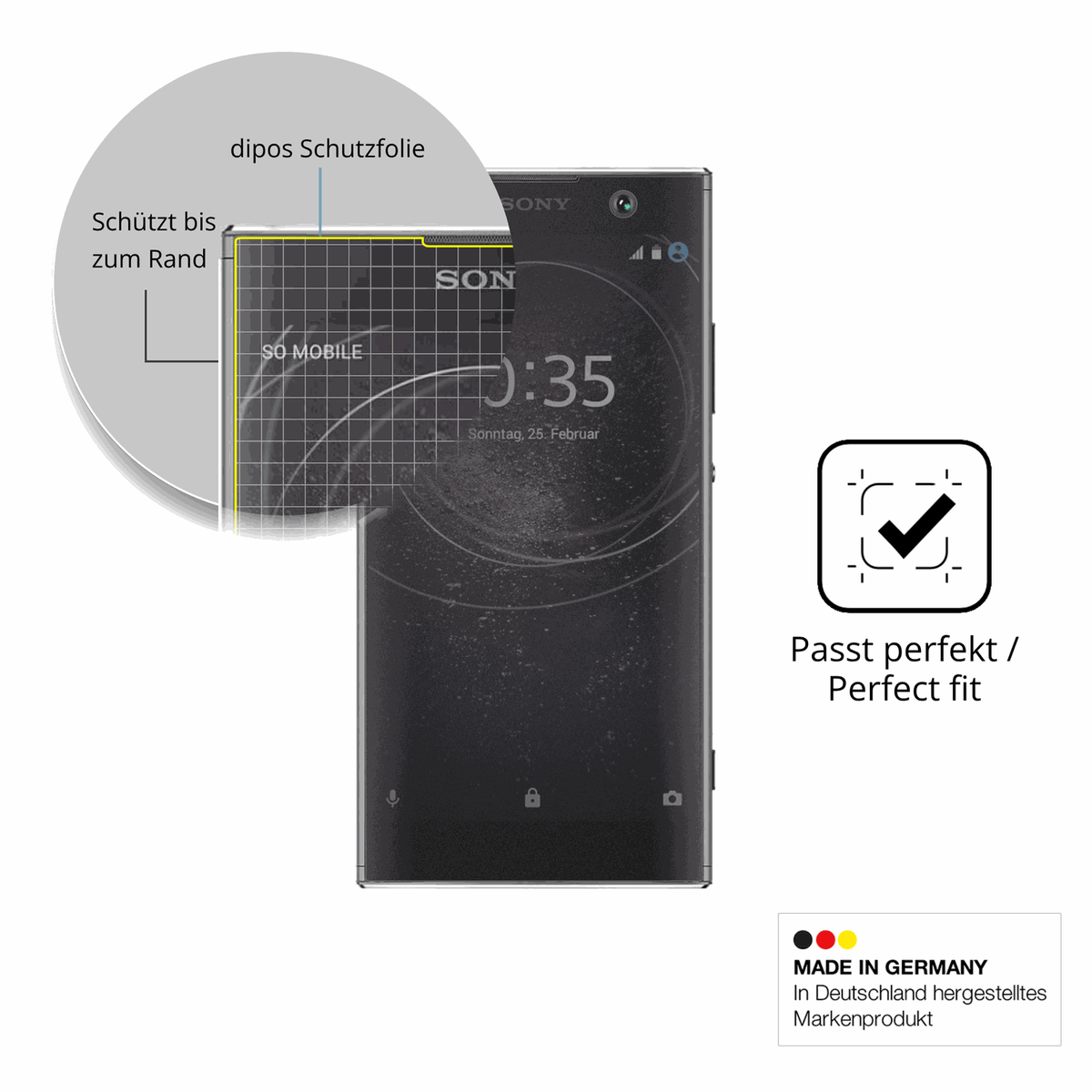 Schutz gegen Kratzer auf dem Sony Xperia XA2 Glas durch Schlüssel, Stöße gegen die Tischkante oder Stürze