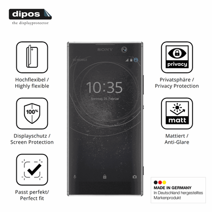 Flexible TPU-Folie passend zugeschnitten für Sony Xperia XA2, mit Privatsphäre-Schutz durch Sichtschutz-Folie