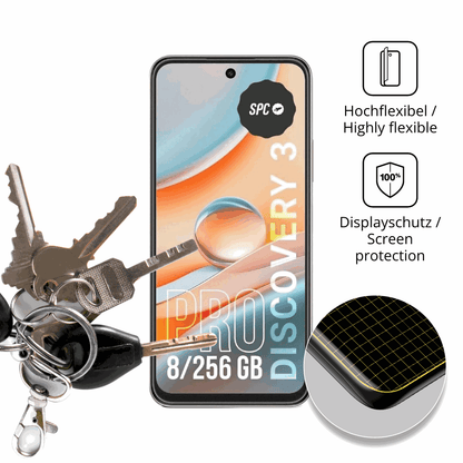 dipos Displayschutz für SPC Discovery 3, transparente Oberfläche, perfekte Passform auch für die Rundungen
