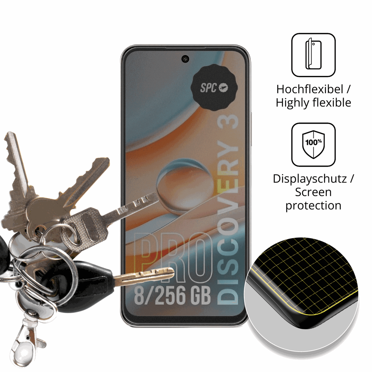 dipos Displayschutz für SPC Discovery 3, mit Blickschutzfilter und perfekter Passform auch für die Rundungen