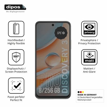 Flexible TPU-Folie passend zugeschnitten für SPC Discovery 3, mit Privatsphäre-Schutz durch Sichtschutz-Folie